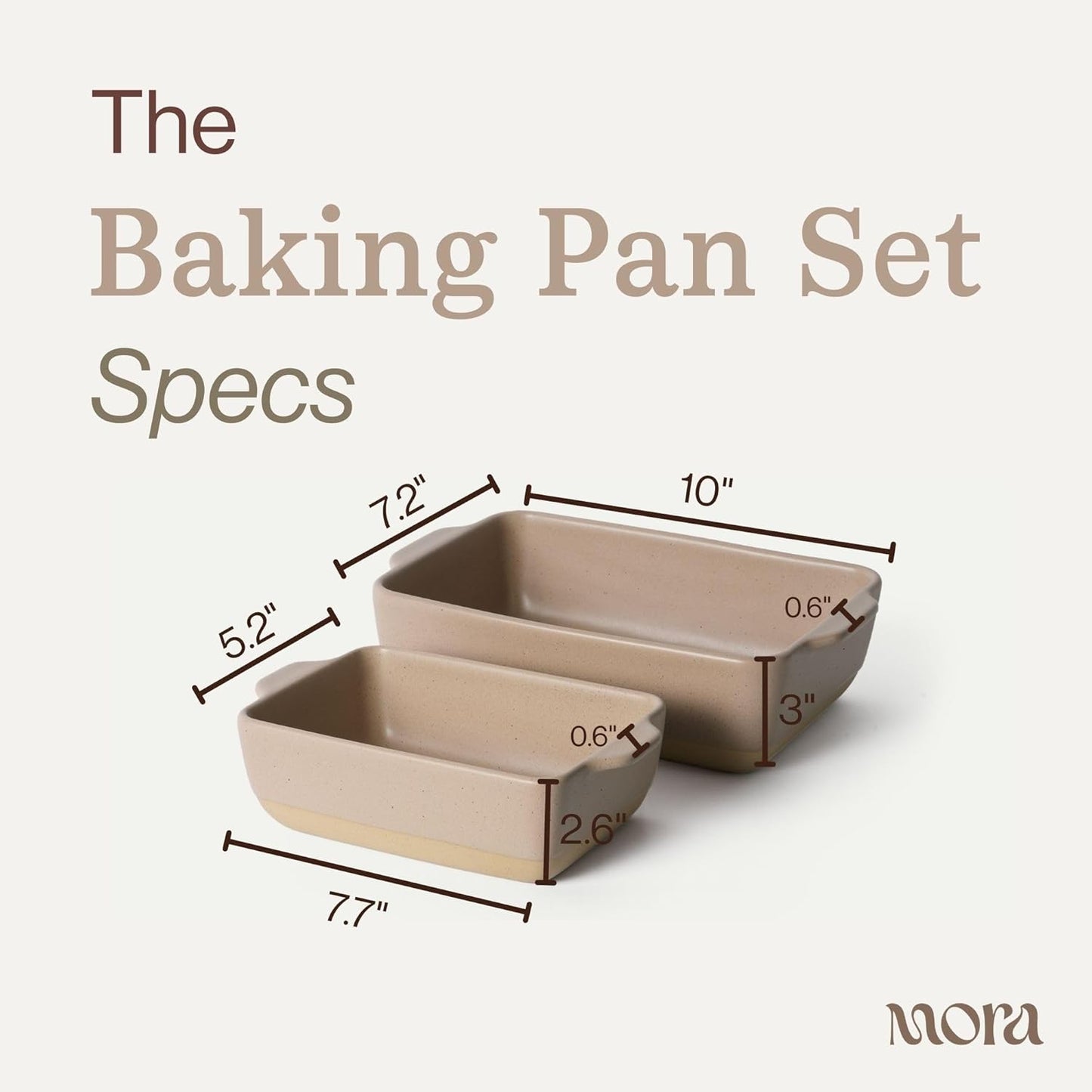 Mora Ceramic Baking Dishes Set of 2 | Versatile Porcelain Casserole & Loaf Pans - 7x11 in, Mushroom Color