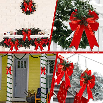 Syhood 6 Pcs Christmas Velvet Bows for Tree Decor Red