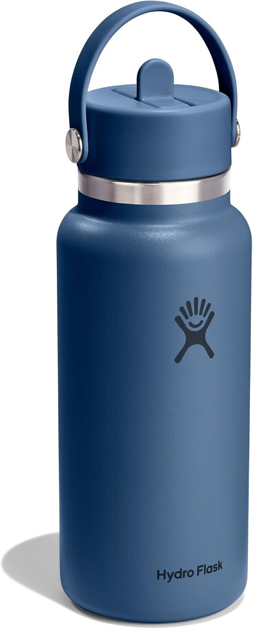 Hydro Flask Water Bottle - Insulated Stainless Steel with Wide Mouth Flex Straw Lid | 32 Oz Harbor Blue