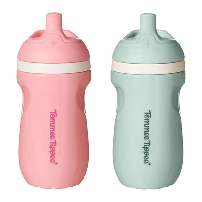 Tommee Tippee 9oz Insulated Toddler Water Bottle - No Spill Sippy Cups, BPA Free, Pink & Mint, 2-Pack