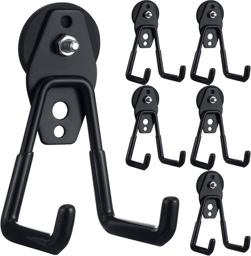 Landhoow Heavy-Duty Magnetic Hooks - 6 Pcs Strong Storage Utility Hangers with Anti-Slip Rubber Coating | Black