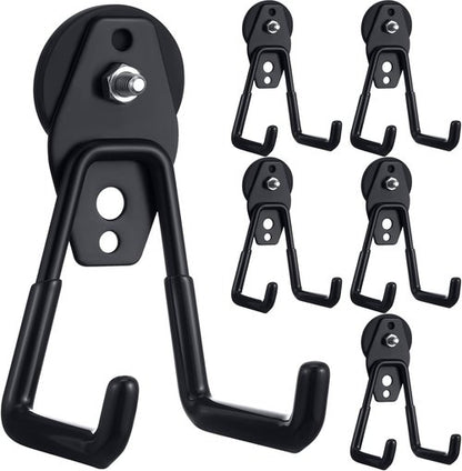 Landhoow Heavy-Duty Magnetic Hooks - 6 Pcs Strong Storage Utility Hangers with Anti-Slip Rubber Coating | Black
