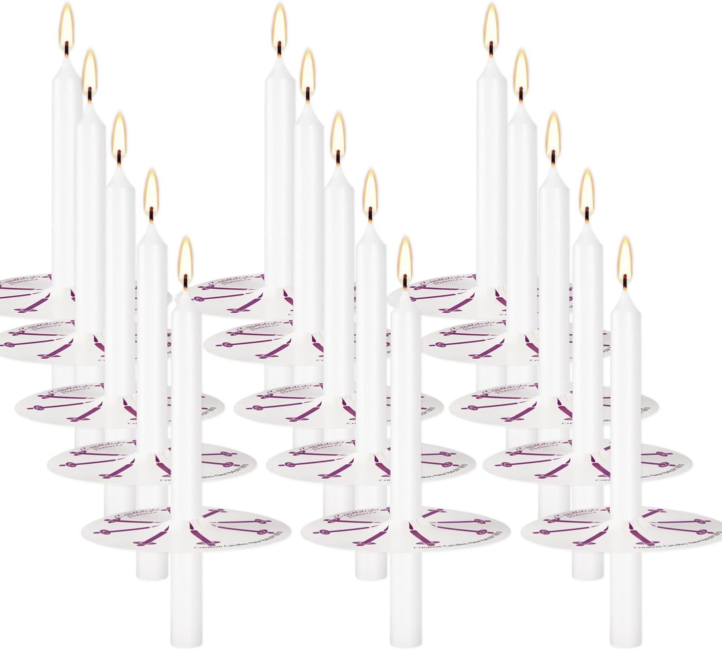 Skiennix 200 White Taper Candles - Smokeless & Unscented with Drip Protectors | 4.7'' H x 0.47'' D for Prayers & Memorials