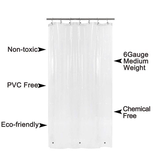 Barossa Design Shower Curtain or Liner with 3 Magnets for Shower Stall Size 42 inch Wide, PEVA, Waterproof, PVC Free, Metal Grommets, Clear, 42x72