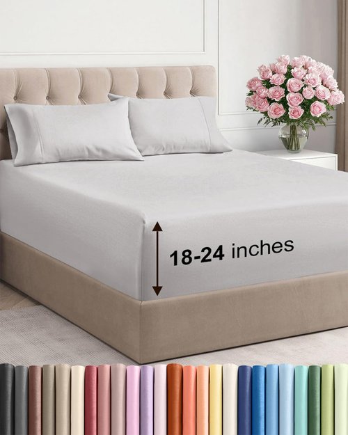 Extra Deep Twin XL Sheet Set - 4 Piece Breathable and Cooling Sheets - Hotel Luxury Bedding for Women, Men, Kids & Teens - Easy & Secure Fit - Soft and Wrinkle Free - Extra Deep Pockets - French Grey