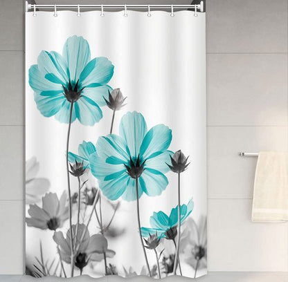MERCHR Unique Floral Shower Curtain for Bathroom Decor, Teal and Gray Daisy Flower Elegant Wildflower Design Farmhouse Camper RV Shower Curtains with Hooks Set, 47 X 64 Inches