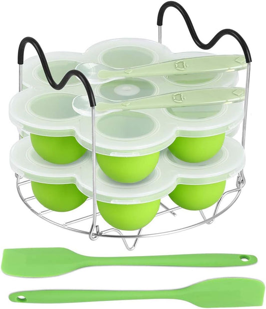 ROTTAY Silicone Egg Bites Molds - 7-Piece Set with Steamer Rack & Heat-Resistant Handles for Instant Pot