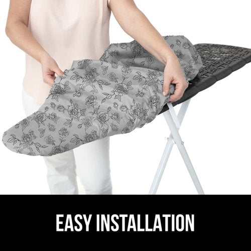 GORILLA GRIP The Original Ironing Board Cover and Pad, Silicone Coating, 400°F Scorch Resistant Thick Padding, Heavy Duty Iron Covers Standard Boards, Hook and Loop Fastener Strap, Gray Floral 15x54