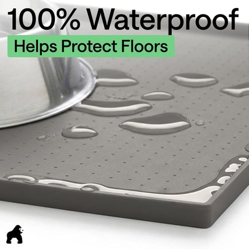 GORILLA GRIP Waterproof Silicone Pet Feeding Mat - 100% BPA Free, Spill Containment, 18.5x11.5 Gray