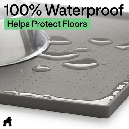 GORILLA GRIP Waterproof Silicone Pet Feeding Mat - 100% BPA Free, Spill Containment, 18.5x11.5 Gray