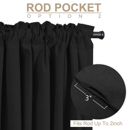 100% Blackout Shield Linen Blackout Curtains for Bedroom 84 Inches Long, Back Tab/Rod Pocket Living Room Drapes, Thermal Insulated Blackout Curtains 1 Panel Set, 100" W x 84" L, Black