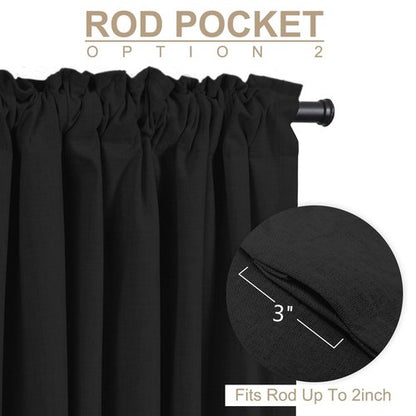 100% Blackout Shield Linen Blackout Curtains for Bedroom 84 Inches Long, Back Tab/Rod Pocket Living Room Drapes, Thermal Insulated Blackout Curtains 1 Panel Set, 100" W x 84" L, Black