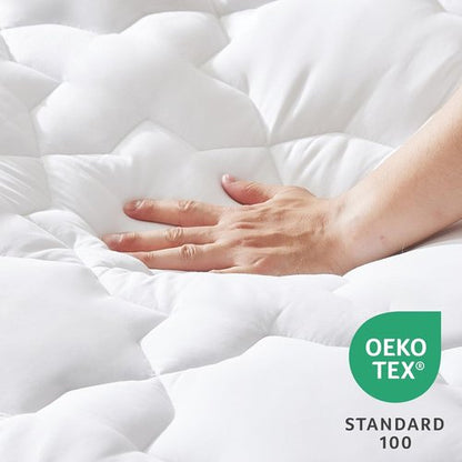 CozyLux Queen Mattress Pad - Breathable Cotton Cooling Topper | Soft Quilted Fitted Cover (60"x80", White)