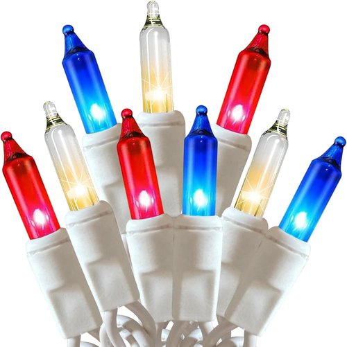 HISHINY Mini String Lights - 100 Count Red, White & Blue Patriotic Decorations | 21 Feet for Indoor/Outdoor Use