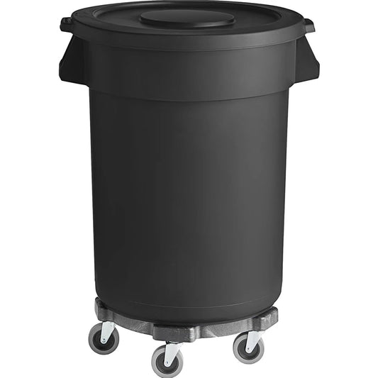 PRO&Family 32 Gallon Round Trash Can - Heavy-Duty Plastic Waste Container with Lid & Dolly for Kitchen, Office, Outdoor Use | Black