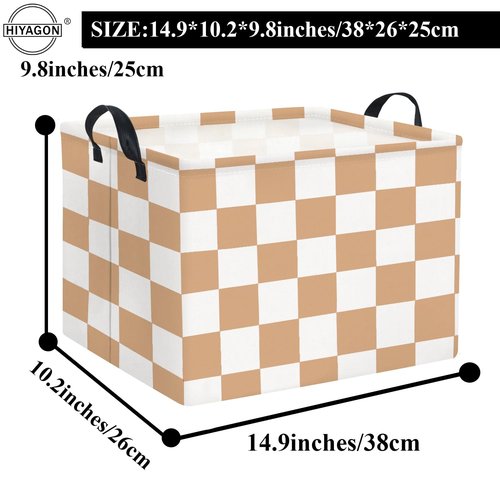 HIYAGON Rectangular Baby Girl Basket Fabric Storage Basket Storage Bin Organizer Box Room Decor(Brown Checkered)