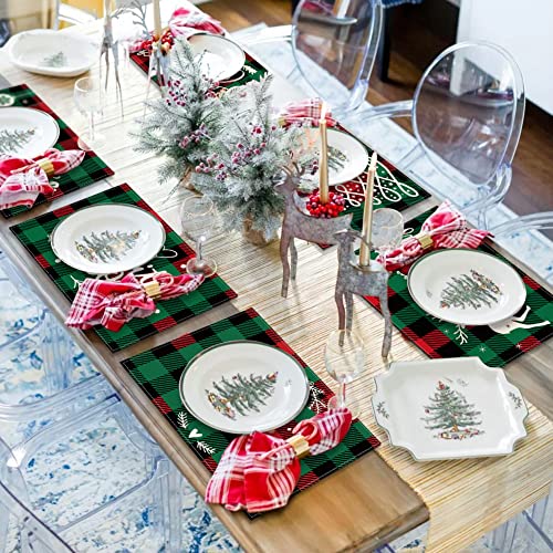Christmas Placemats Set of 6 - Red Green Buffalo Plaid Holiday Table Decor