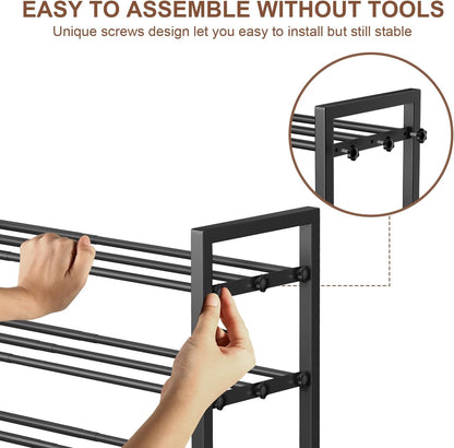 Skiennix 3-Tier Expandable Shoe Rack - Adjustable Heavy-Duty Metal Organizer for Entryway | Black