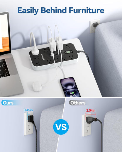 Skiennix Extension Cord with USB Ports - 5 FT Power Strip, 11 AC Outlets & 6 USB for Home & Office