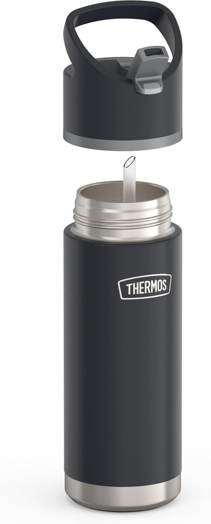 Thermos Stainless Steel Water Bottle - Flip Straw Design, 20 Ounces, Granite Color