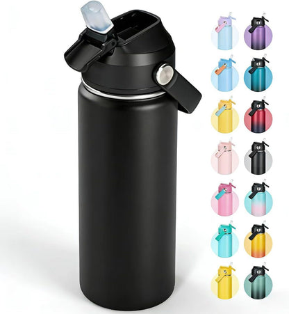Skiennix 18oz Insulated Stainless Steel Water Bottle - Wide Mouth, Sweat & Leak Proof, BPA Free, Black