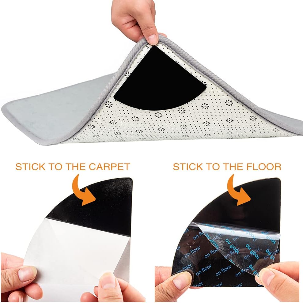 Skiennix Reusable Rug Pad Grippers - Washable Non-Slip Carpet Tape for Hardwood & Tile Floors | 4 Pcs, Black