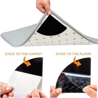 Skiennix Reusable Rug Pad Grippers - Washable Non-Slip Carpet Tape for Hardwood & Tile Floors | 4 Pcs, Black