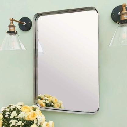 TEHOME 20x30 Brushed Nickel Bathroom Mirror Rounded Rectangle Brushed Silver Vanity Mirror in Stainless Steel