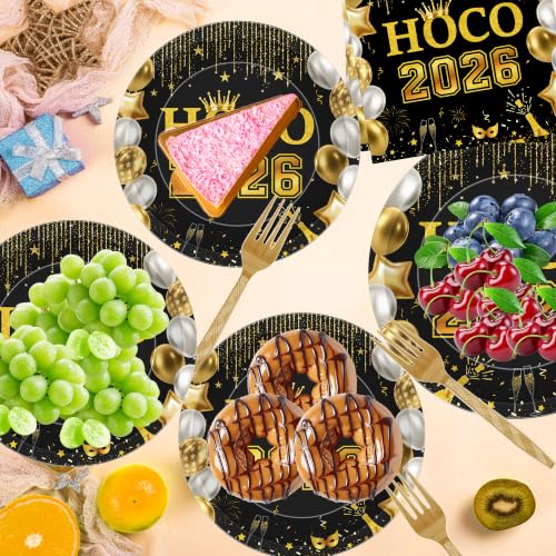 Black Gold HOCO 2026 Homecoming Decorations 96-Piece Party Set for 24 Guests