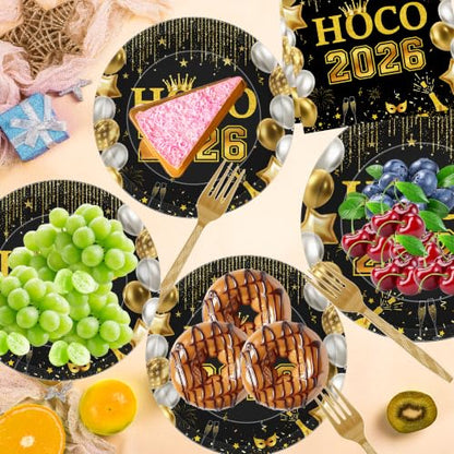 Black Gold HOCO 2026 Homecoming Decorations 96-Piece Party Set for 24 Guests