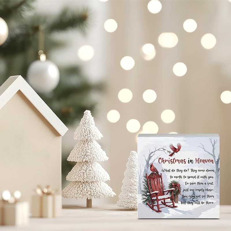 Christmas in Heaven Sign - Sympathy Gift Table Decor 5 x 5 Inches (Variation: Emety)