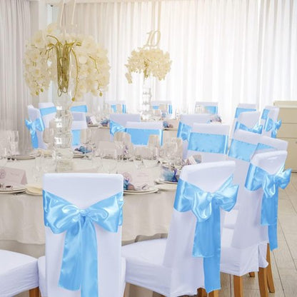 Babenest Satin Chair Sashes - Upgraded 30 Pcs Ribbons & Bows for Weddings & Events | Baby Blue