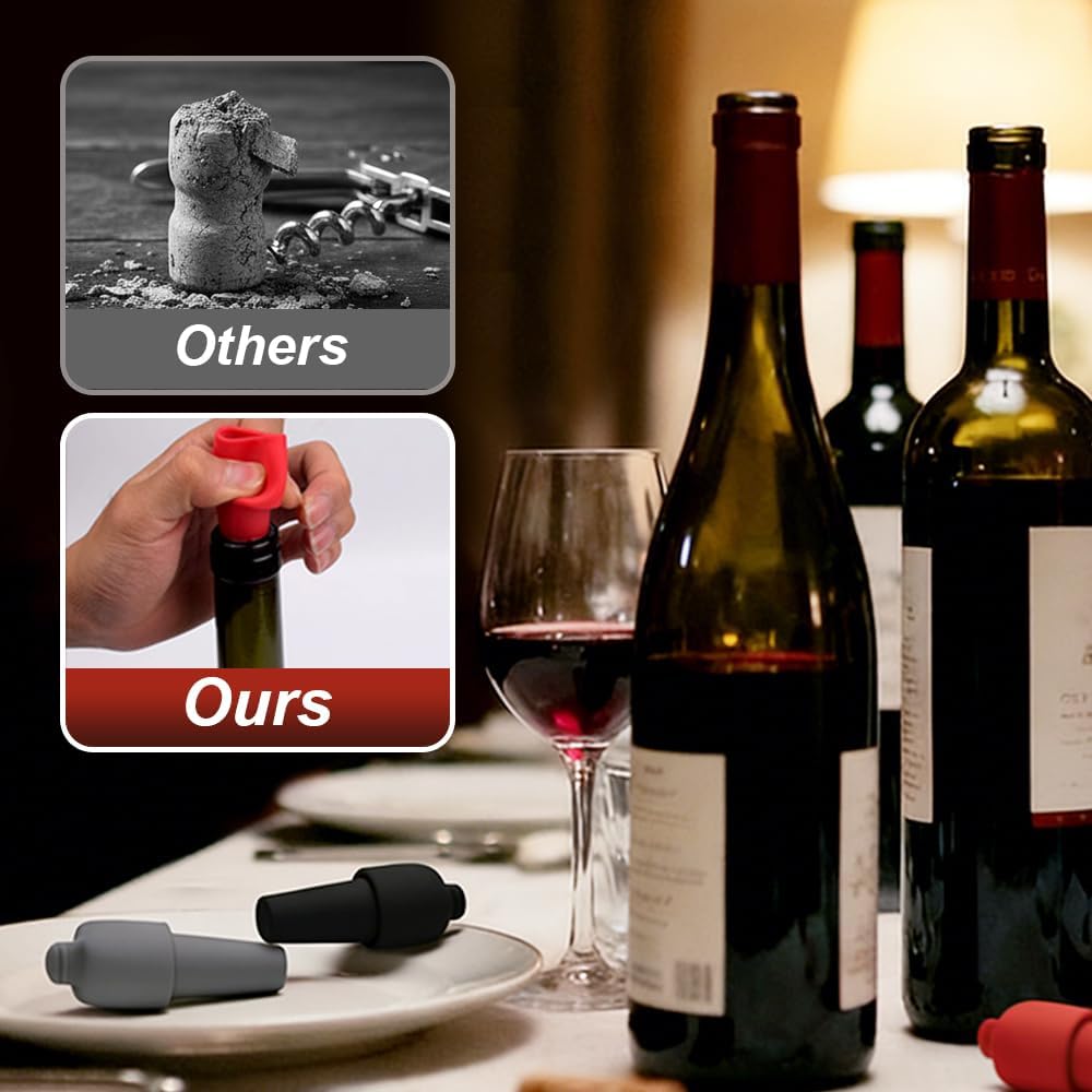 Silicone Wine Stopper for Wine Bottles, 2026 Upgrade Reusable Wine Stoppers for Wine Bottles, Seal Bottle Cover for Beer Champagne, Glass Bottle Sealer Covers Wine Stoppers for Home Use (4)