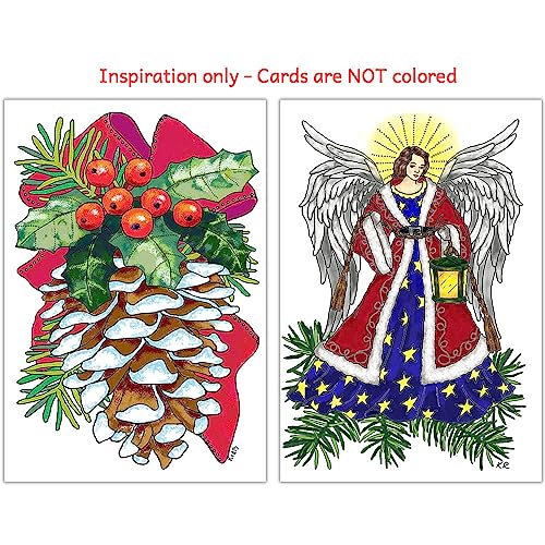 Adult Coloring Christmas Cards Set - Art Eclect 17B Holiday Greeting Cards