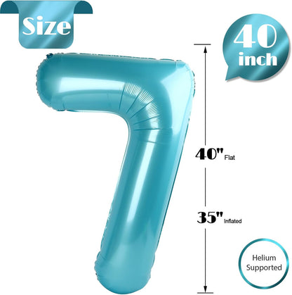 Pearlescent Blue 40-Inch Number 7 Balloon - Perfect 7th Birthday Decoration for Kids & Adults