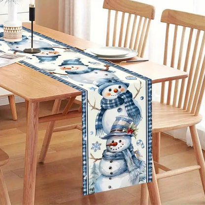Blue Snowman 13x90 Inch Christmas Table Runner - Snowflake Decor