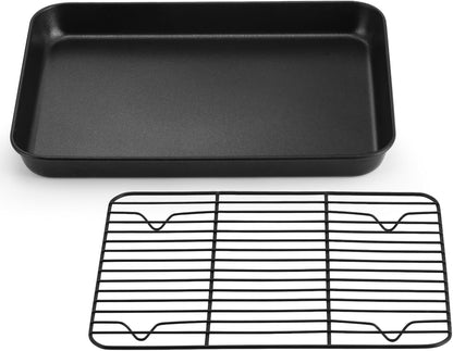 P&P CHEF Nonstick Baking Sheet Pan with Cooling Rack - Easy Clean, Black, 10.4 x 8 Inch