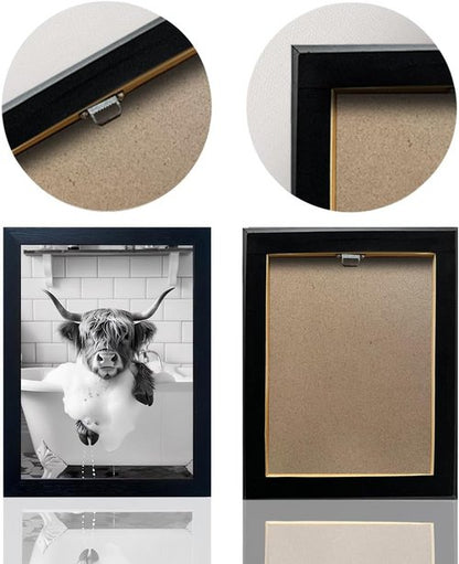 Highland Cow Bathroom Decor - Funny Farmhouse Canvas Print of Cow in Bathtub | Black & White Wall Art