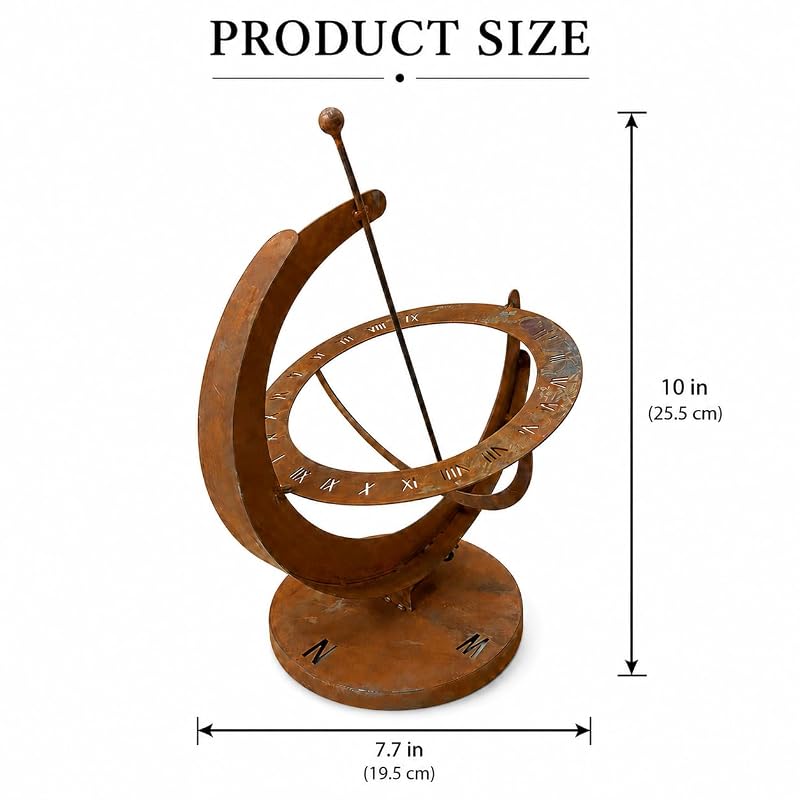 Rustic Metal Sundial Garden Armillary Clock with Roman Dial