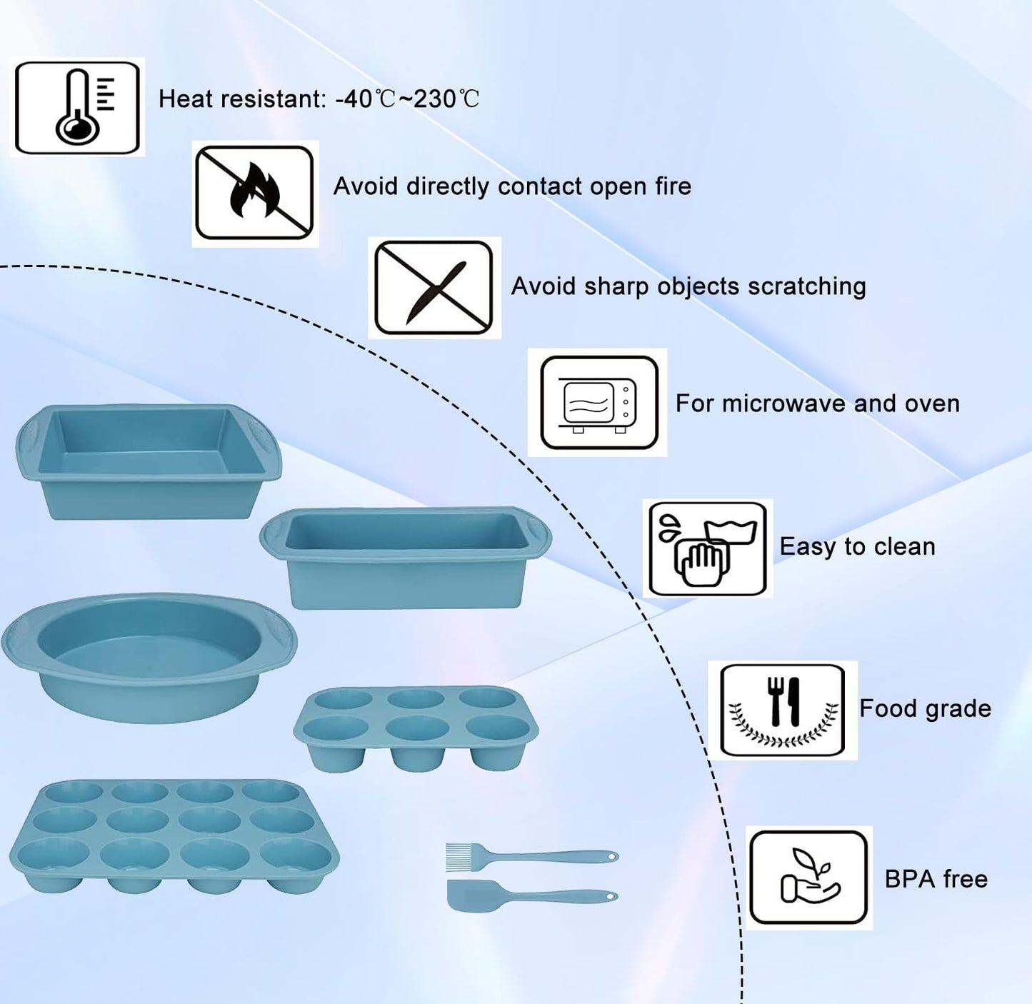Skiennix 7-in-1 Silicone Bakeware Set - BPA-Free Kitchen Molds for Cakes, Muffins & Pies