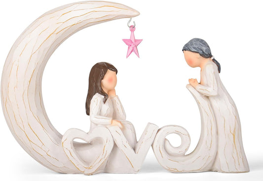 Regine Switzerland Mother Daughter Figurine - Sentimental Resin Sculpture with Love Letters & Pink Star | Perfect Birthday Gift for Mom