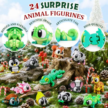 JOICEE 2026 Christmas Advent Calendar with Mini 3D Animal Toys - Red