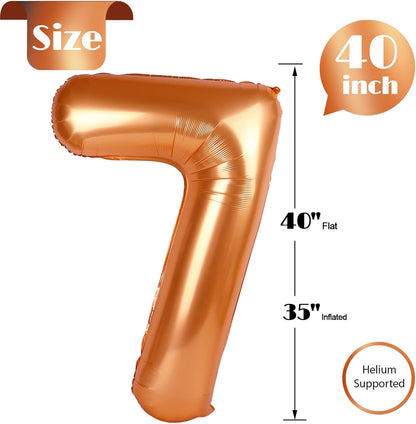 Orange 7 Balloon - 40 Inch Number Balloon for 7th Birthday Party Decorations