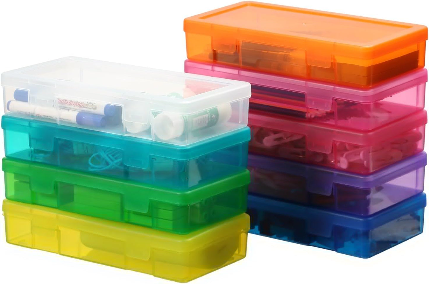 Novelinks Plastic Storage Bins - Mini Clear Organizing Containers with Lids | 9 Pack Medium Size