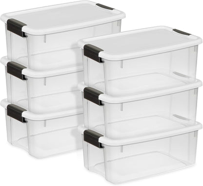 Sterilite 6-Pack Ultra Latching Storage Bins - Clear Plastic 18 Quart Organizing Containers for Home & Office