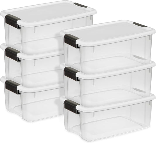 Sterilite 6-Pack Ultra Latching Storage Bins - Clear Plastic 18 Quart Organizing Containers for Home & Office