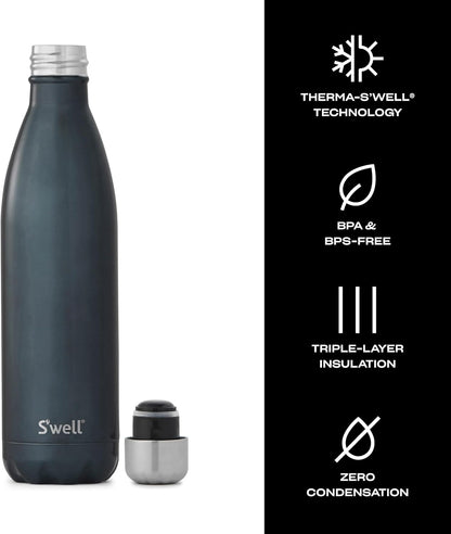 S’well Stainless Steel 25oz Water Bottle, Blue Suede Color, Triple-Layer Vacuum Insulated Keeps Drinks Cold 48 Hours and Hot 24 Hours, BPA-Free, Leakproof