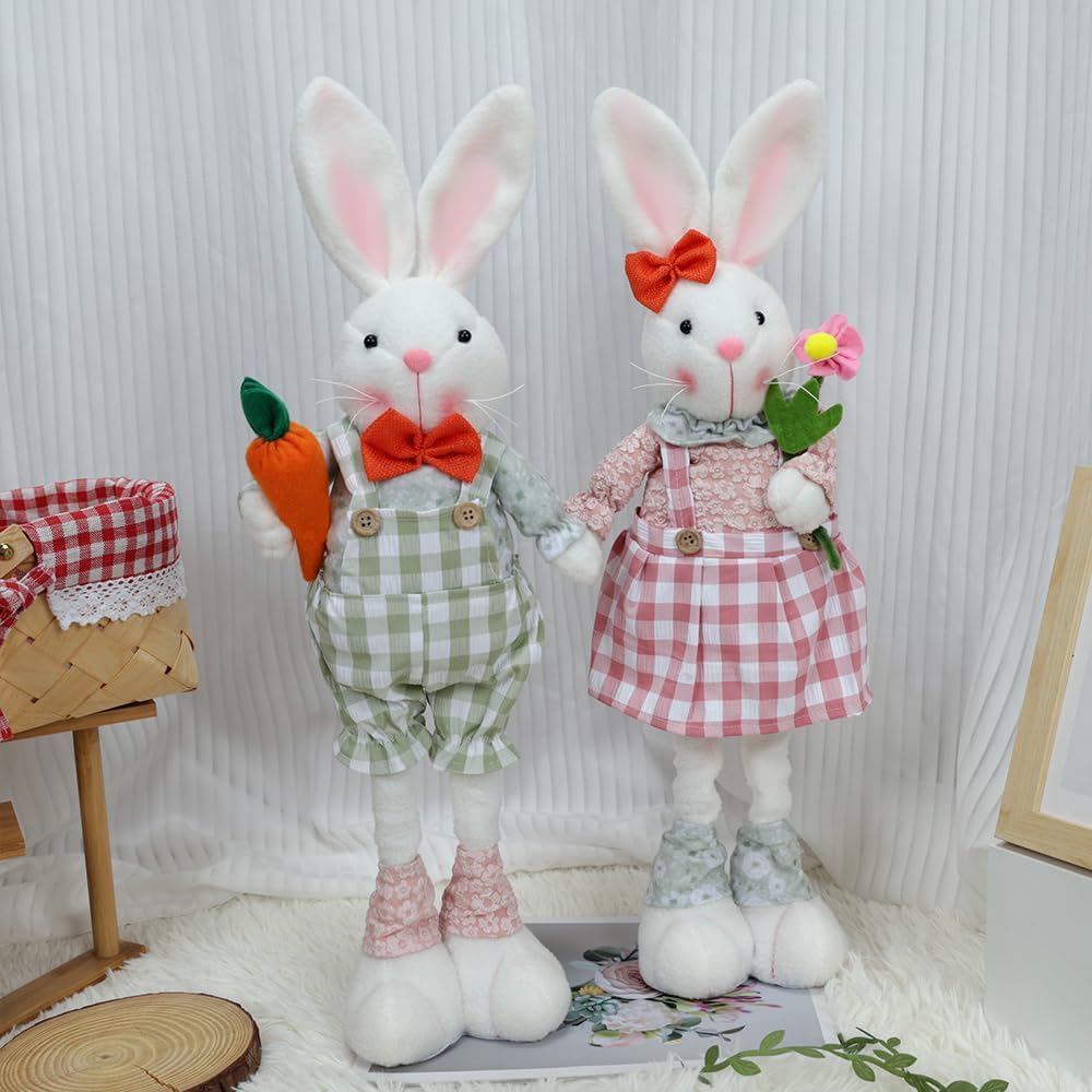 Stretch Legs Easter Bunny Decoration - Charming Pink Figurine for Spring Home & Office Decor