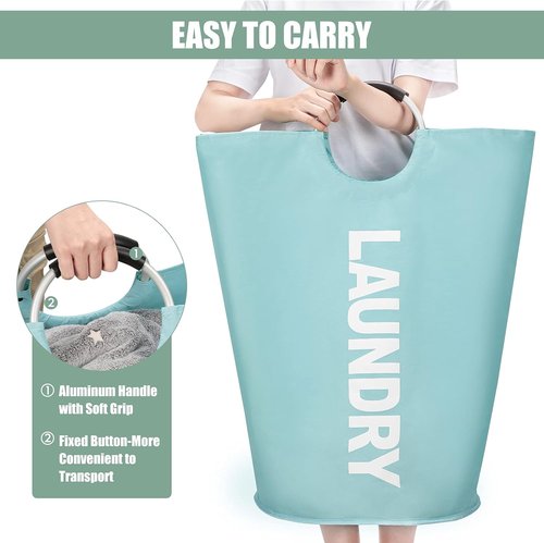 DOKEHOM X-Large Collapsible Laundry Basket - 125L Fabric Bag in Light Blue | Perfect for Bedroom Storage