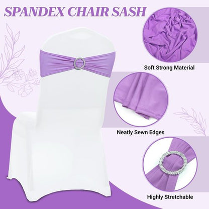 MDS Spandex Chair Sashes - Pack of 200 Elastic Stretch Bows with Buckle Slider | Lavender